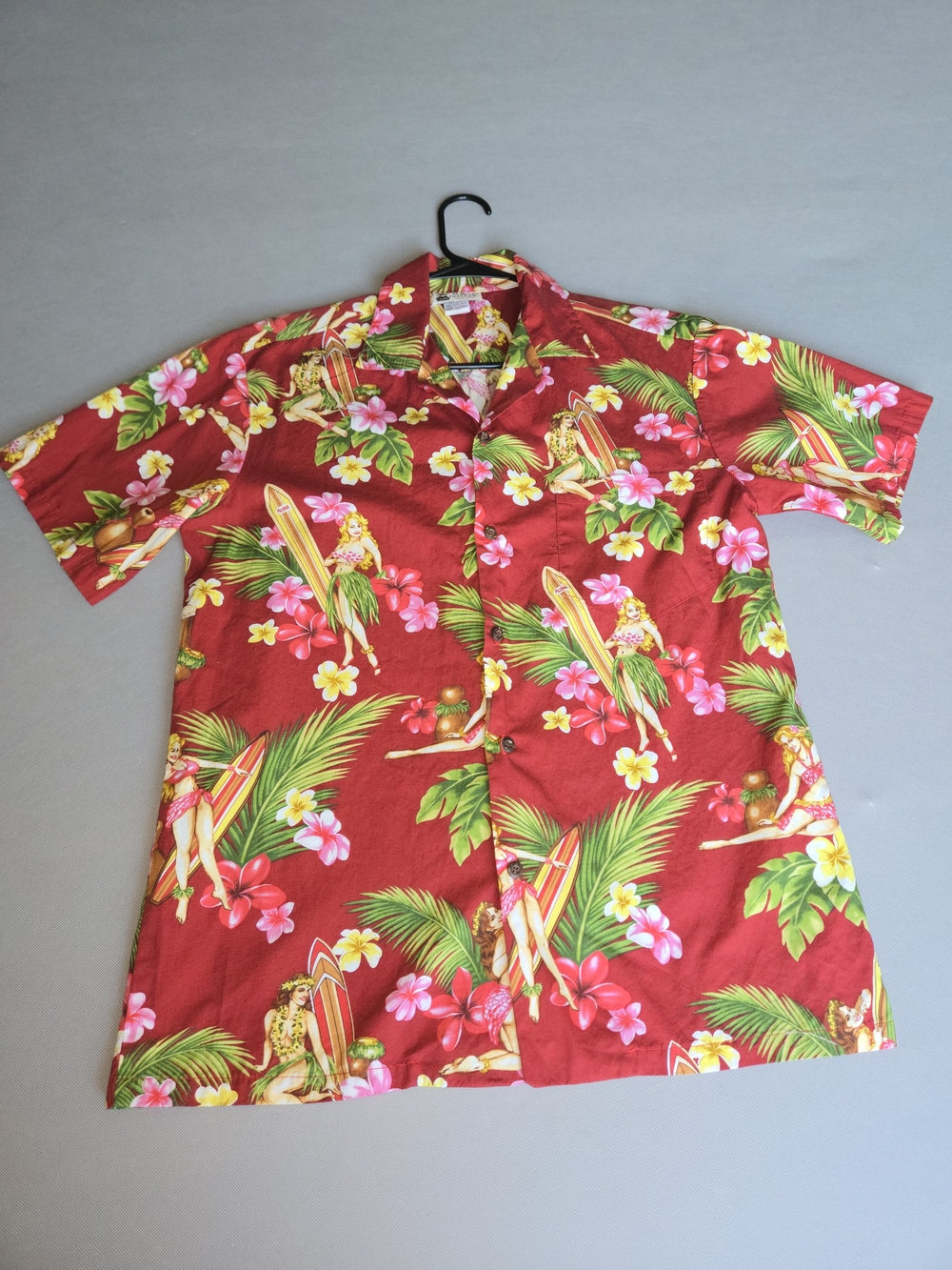 Vintage Aloha Republic Red Hula Girl Hawaiian Shirt - Made in Hawaii - Size M